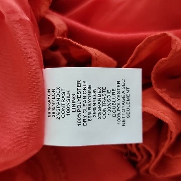 Trina Turk Coral Orange Midi Dress with Ruffle Sleeves Size 10 - Picture 12 of 13